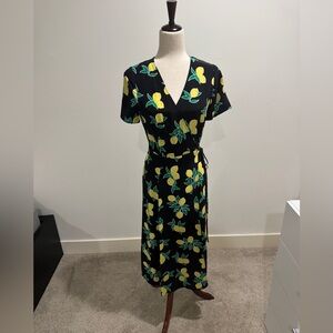 Floral Wrap Dress - Black and Yellow